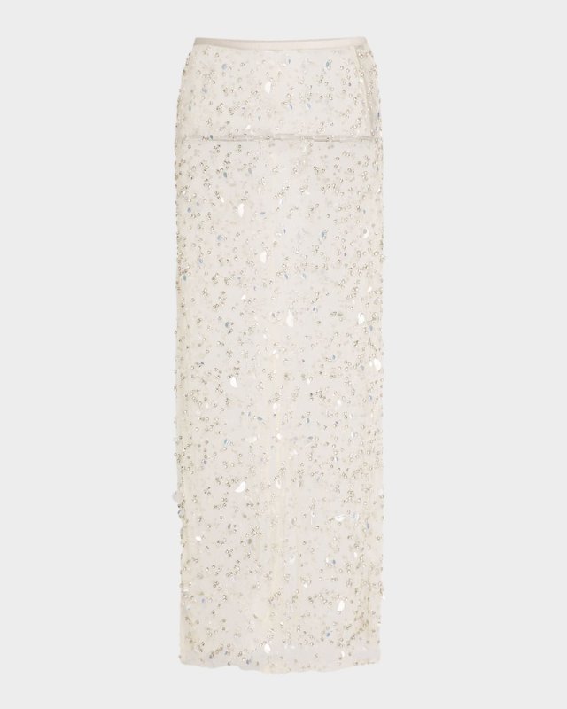 Embellished Mesh Maxi Pencil Skirt
